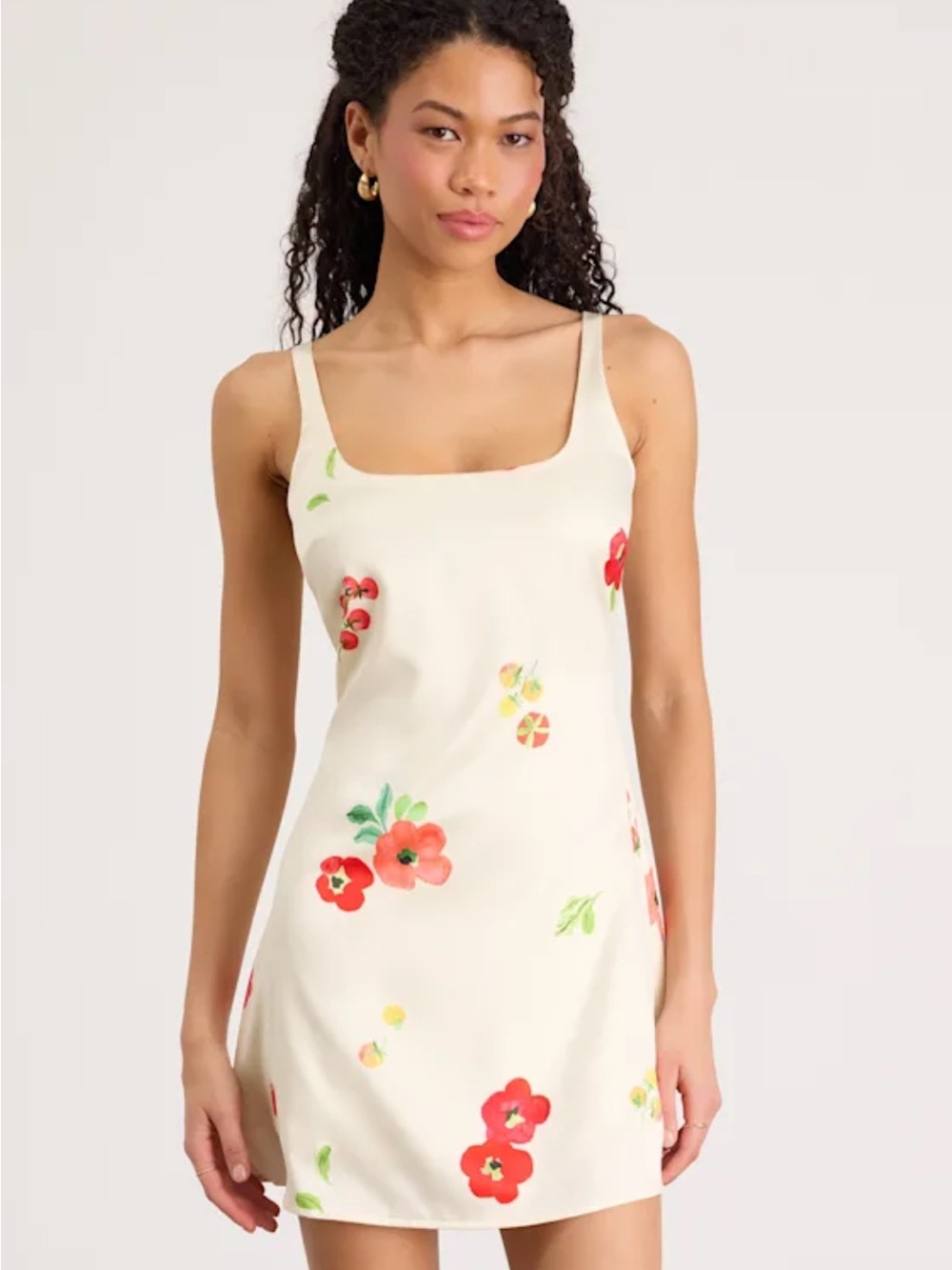 Lulu's Cream Mini Dress with Red Floral Print